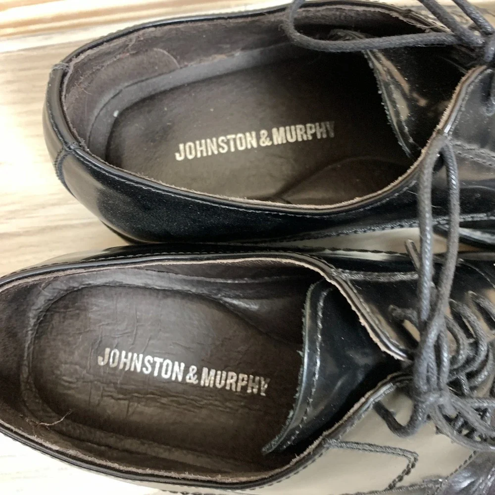 Johnston & Murphy Derby Shoes Mens 8M Black Cap Toe‎ Leather Dress Shoes Oxford